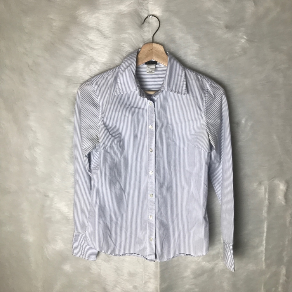 J. Crew Pin Stripe Career Blue and White Blouse